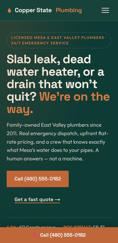 Copper State Plumbing on a phone
