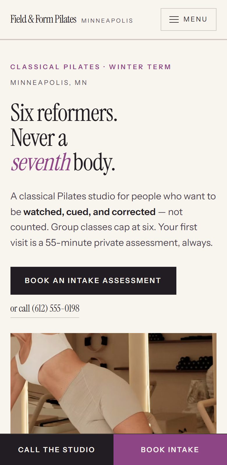 Field & Form Pilates on a phone