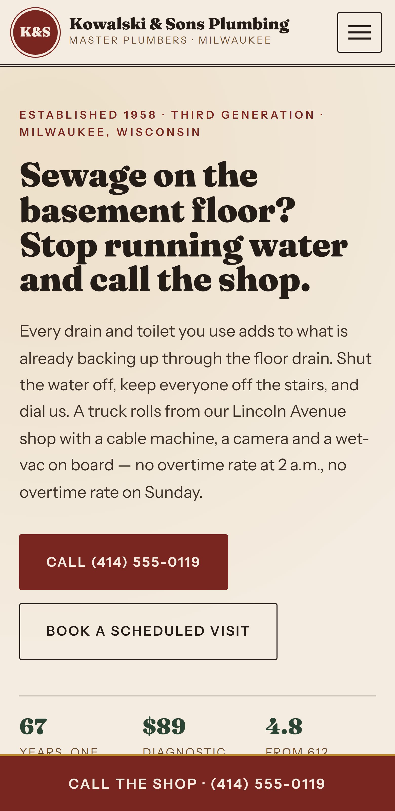 Kowalski & Sons Plumbing on a phone