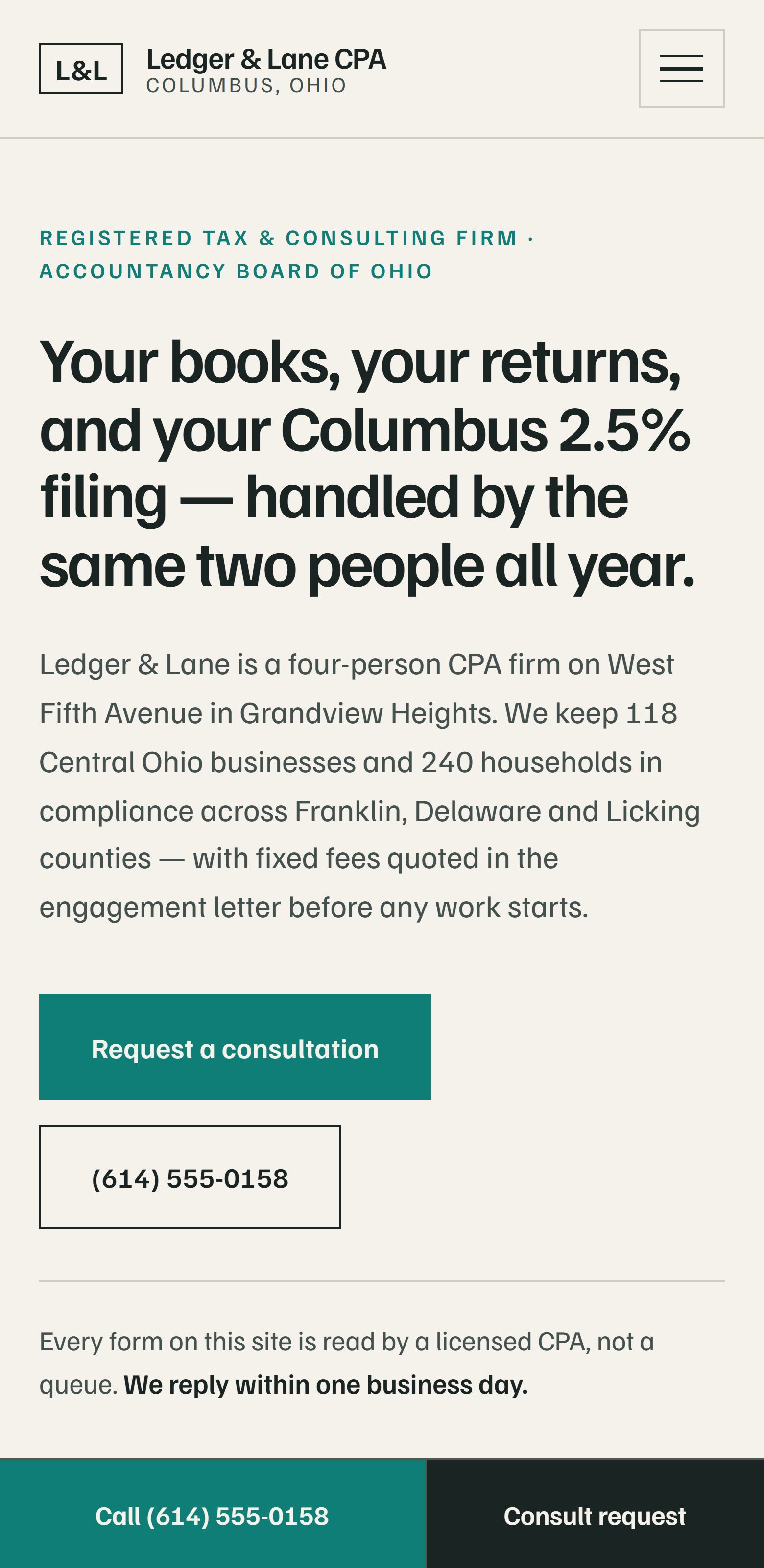 Ledger & Lane CPA on a phone
