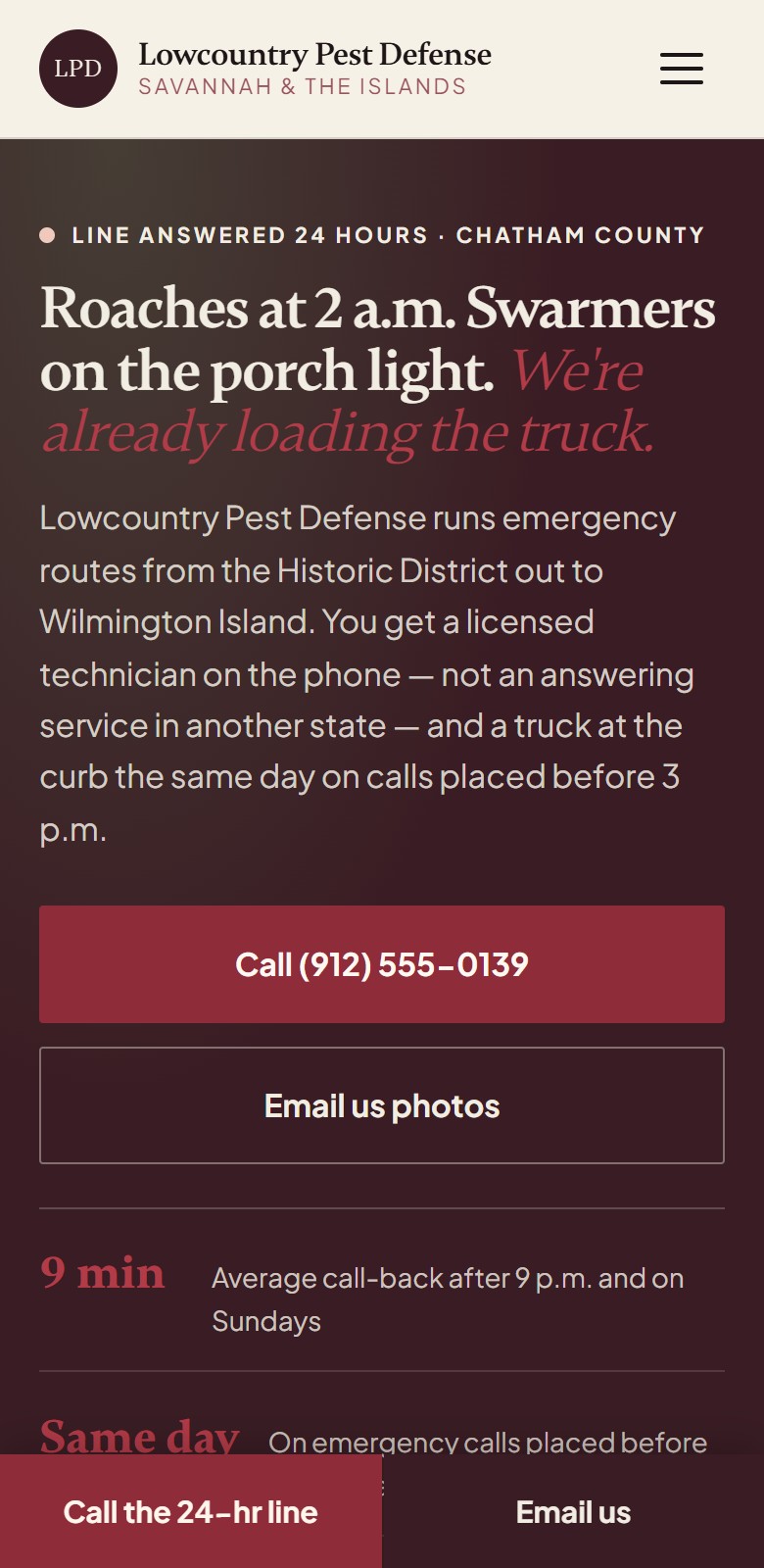 Lowcountry Pest Defense on a phone
