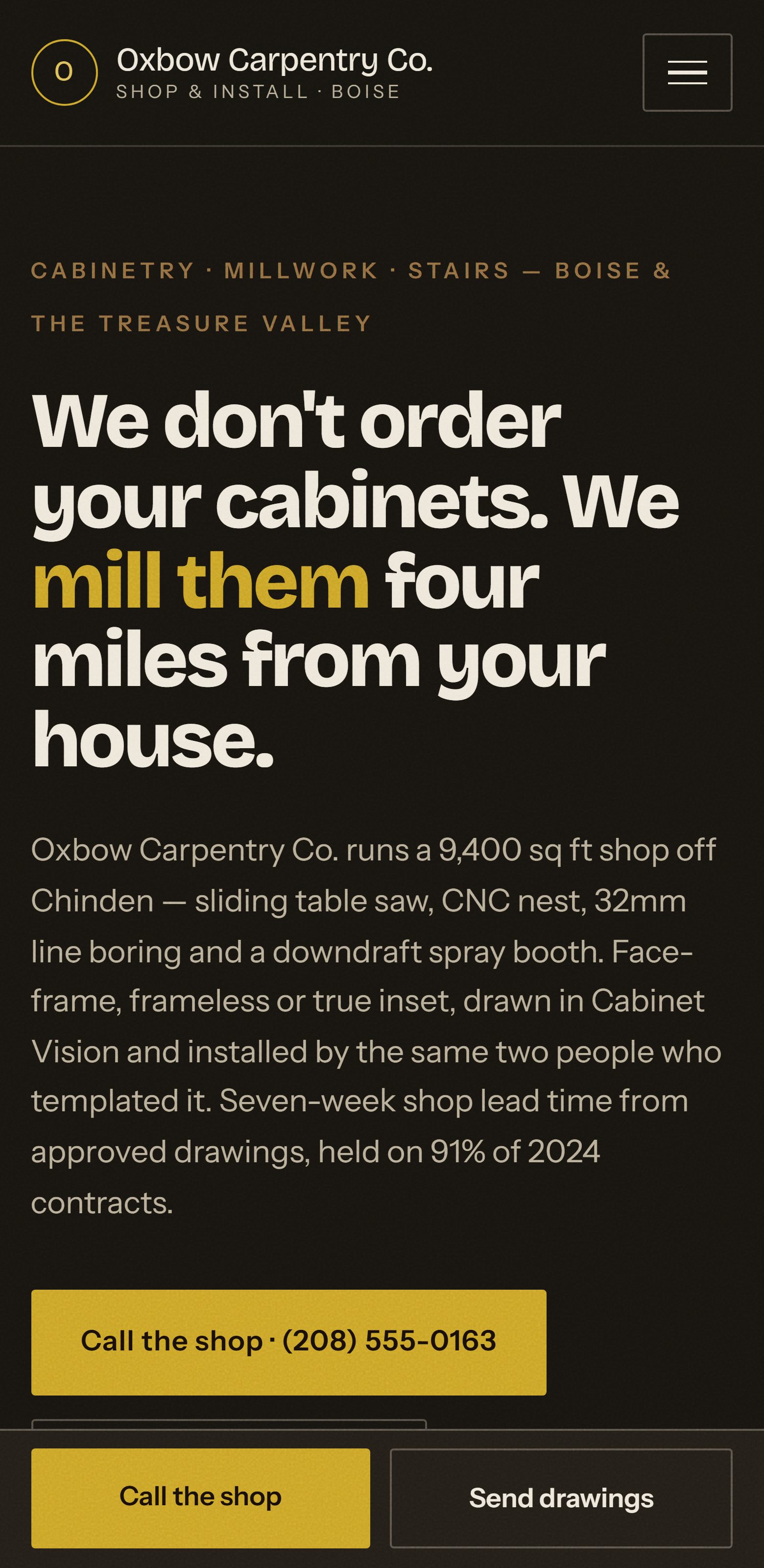 Oxbow Carpentry Co. on a phone