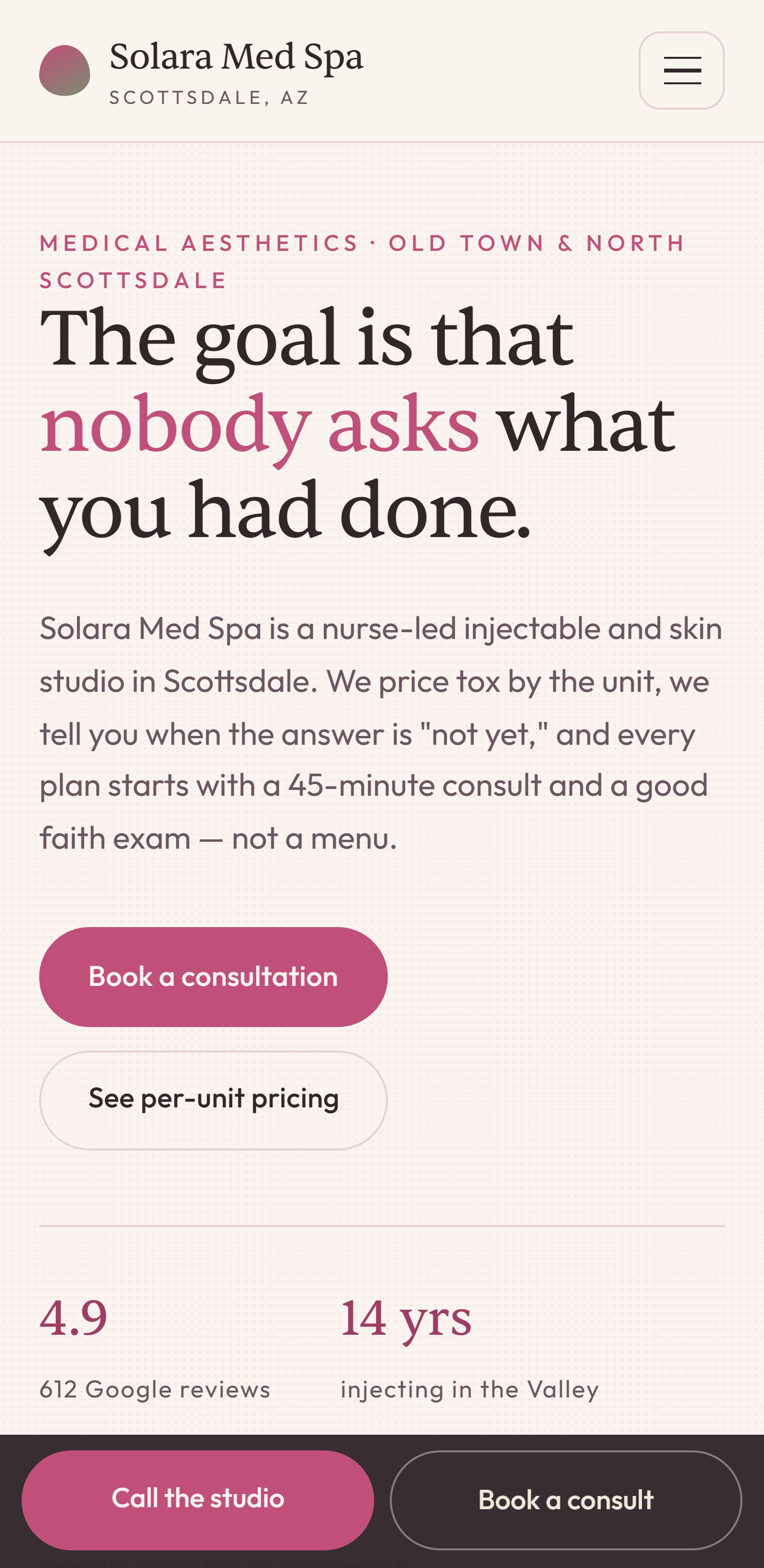 Solara Med Spa on a phone